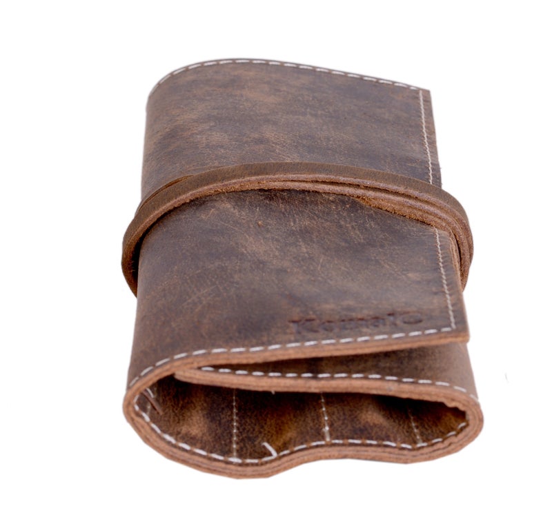 KomalC Genuine Leather Pen Case & Pencil Holder â€“ Artisan Leather Stationery Roll/Foldable Pouch for Artists - Image 2